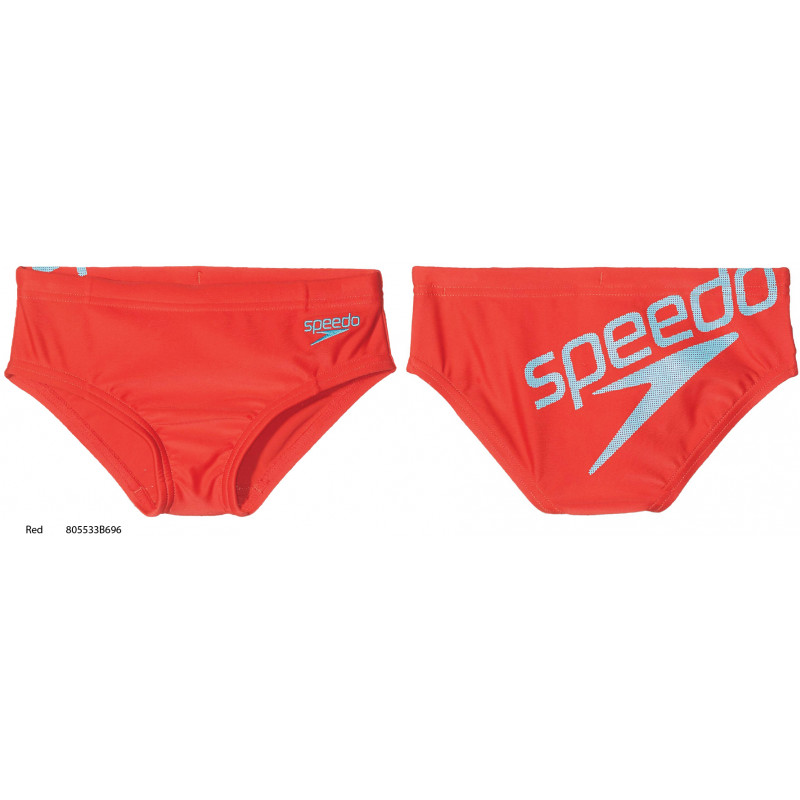 Speedo Essential Boys Logo Rosso 7-8 Anni Costume Taglio Slip Bambino Risk Red/Citron 