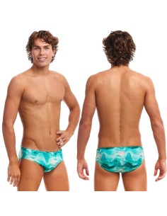 Funky Trunks Swimsuit Teal Wave Brief Man front back