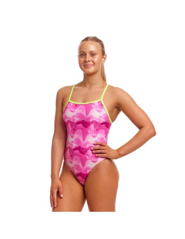 Funkita Pink Caps Woman Swimsuit front back
