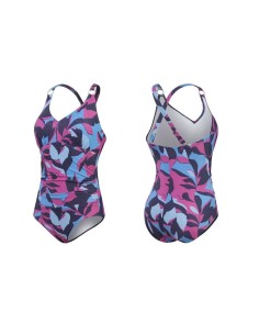 Speedo Woman's One Piece Print Shaping Swimsuit front-back