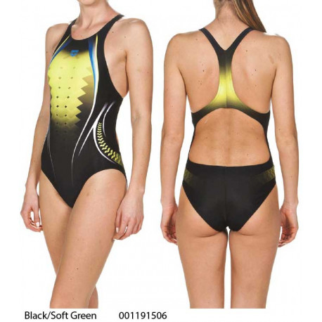 Black/Soft Green - Swimsuit Woman One Placed Print Arena