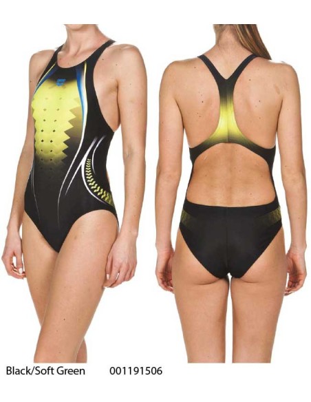  Black/Soft Green - Swimsuit Woman One Placed Print Arena 